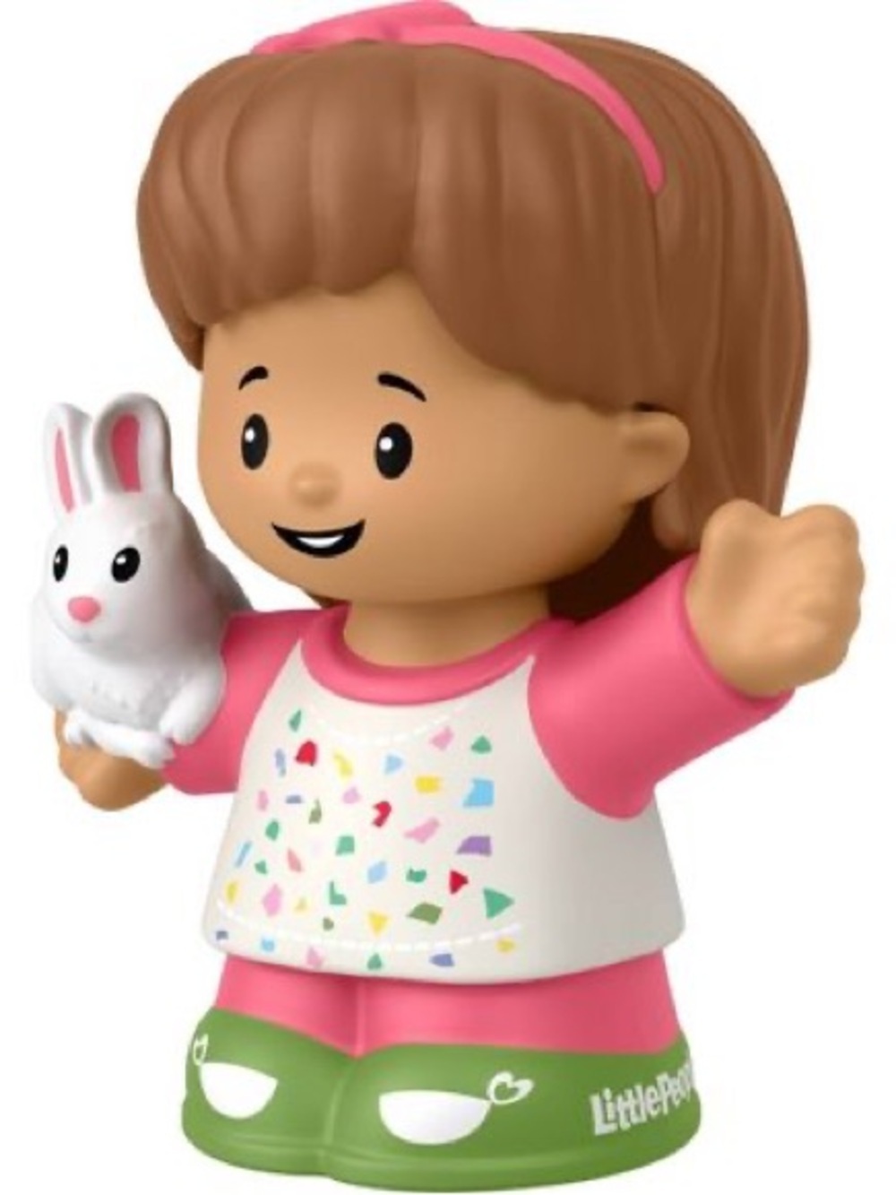 New Fisher-Price Little People Girl Figure Mia with White Bunny Pink Green - Picture 3 of 5